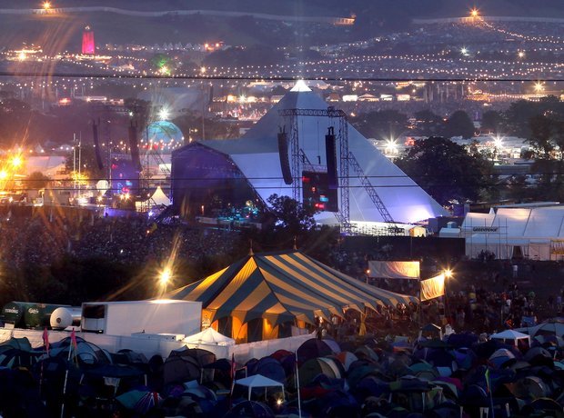 Glastonbury Pyramid stage at night