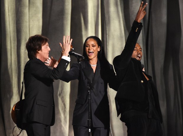 Paul McCartney, Rihanna and Kayne West perform at